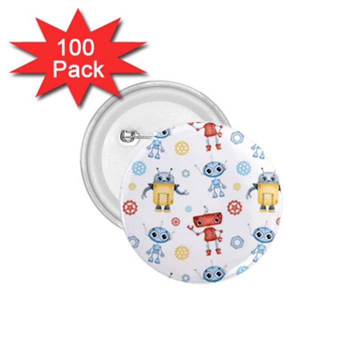 Cute cartoon robots seamless pattern 1.75  Buttons (100 pack) 