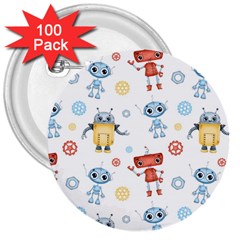 Cute Cartoon Robots Seamless Pattern 3  Buttons (100 Pack) 