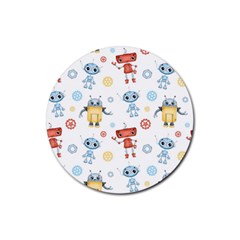 Cute Cartoon Robots Seamless Pattern Rubber Round Coaster (4 Pack)  by BangZart