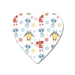 Cute Cartoon Robots Seamless Pattern Heart Magnet by BangZart