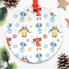 Cute Cartoon Robots Seamless Pattern Round Ornament (two Sides) by BangZart