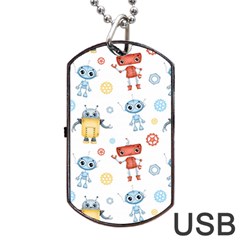 Cute Cartoon Robots Seamless Pattern Dog Tag Usb Flash (two Sides) by BangZart