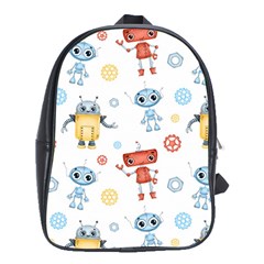 Cute Cartoon Robots Seamless Pattern School Bag (xl) by BangZart