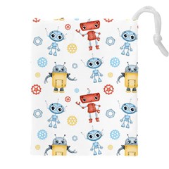 Cute Cartoon Robots Seamless Pattern Drawstring Pouch (4xl)