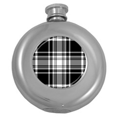 Pixel Background Design Modern Seamless Pattern Plaid Square Texture Fabric Tartan Scottish Textile Round Hip Flask (5 Oz) by BangZart