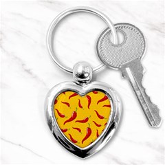 Chili Vegetable Pattern Background Key Chain (heart) by BangZart