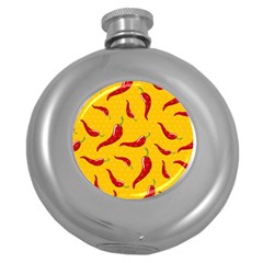 Chili Vegetable Pattern Background Round Hip Flask (5 Oz) by BangZart