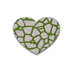 Cartoon Gray Stone Seamless Background Texture Pattern Green Heart Coaster (4 Pack) 