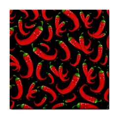 Seamless Vector Pattern Hot Red Chili Papper Black Background Tile Coaster by BangZart