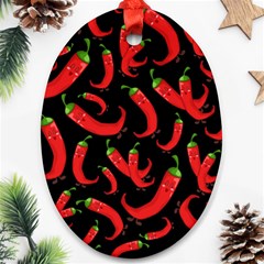 Seamless Vector Pattern Hot Red Chili Papper Black Background Ornament (oval) by BangZart