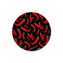 Seamless Vector Pattern Hot Red Chili Papper Black Background Rubber Coaster (round)  by BangZart