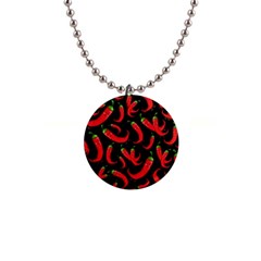 Seamless Vector Pattern Hot Red Chili Papper Black Background 1  Button Necklace by BangZart