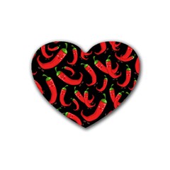 Seamless Vector Pattern Hot Red Chili Papper Black Background Rubber Coaster (heart)  by BangZart