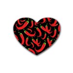 Seamless vector pattern hot red chili papper black background Rubber Coaster (Heart)  Front