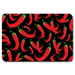 Seamless Vector Pattern Hot Red Chili Papper Black Background Large Doormat  by BangZart