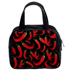 Seamless Vector Pattern Hot Red Chili Papper Black Background Classic Handbag (two Sides) by BangZart