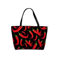 Seamless Vector Pattern Hot Red Chili Papper Black Background Classic Shoulder Handbag by BangZart