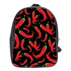 Seamless Vector Pattern Hot Red Chili Papper Black Background School Bag (large) by BangZart