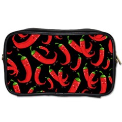 Seamless Vector Pattern Hot Red Chili Papper Black Background Toiletries Bag (two Sides) by BangZart