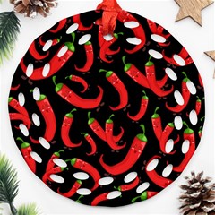 Seamless Vector Pattern Hot Red Chili Papper Black Background Round Filigree Ornament (two Sides) by BangZart