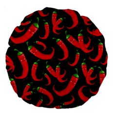 Seamless Vector Pattern Hot Red Chili Papper Black Background Large 18  Premium Round Cushions