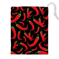 Seamless Vector Pattern Hot Red Chili Papper Black Background Drawstring Pouch (5xl) by BangZart