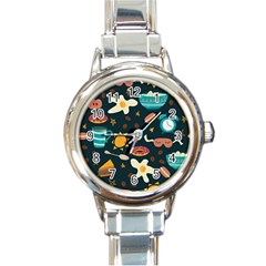 Seamless Pattern With Breakfast Symbols Morning Coffee Round Italian Charm Watch by BangZart