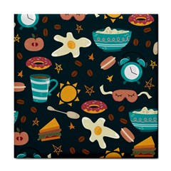 Seamless pattern with breakfast symbols morning coffee Tile Coaster