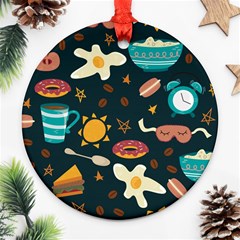 Seamless pattern with breakfast symbols morning coffee Ornament (Round)