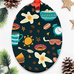 Seamless pattern with breakfast symbols morning coffee Ornament (Oval)