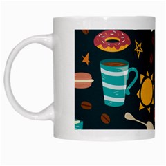 Seamless pattern with breakfast symbols morning coffee White Mugs