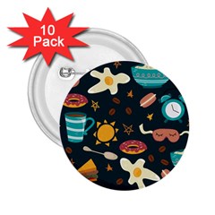 Seamless pattern with breakfast symbols morning coffee 2.25  Buttons (10 pack) 