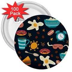 Seamless pattern with breakfast symbols morning coffee 3  Buttons (100 pack) 