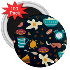 Seamless pattern with breakfast symbols morning coffee 3  Magnets (100 pack)