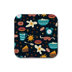 Seamless pattern with breakfast symbols morning coffee Rubber Coaster (Square) 