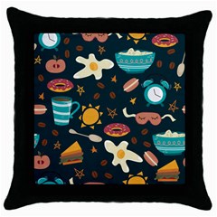 Seamless pattern with breakfast symbols morning coffee Throw Pillow Case (Black)