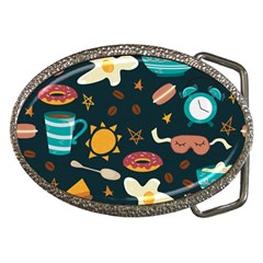 Seamless pattern with breakfast symbols morning coffee Belt Buckles