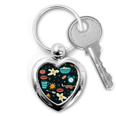 Seamless pattern with breakfast symbols morning coffee Key Chain (Heart)