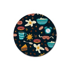 Seamless pattern with breakfast symbols morning coffee Rubber Coaster (Round) 