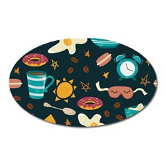 Seamless pattern with breakfast symbols morning coffee Oval Magnet