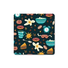 Seamless pattern with breakfast symbols morning coffee Square Magnet