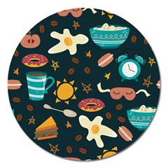 Seamless pattern with breakfast symbols morning coffee Magnet 5  (Round)