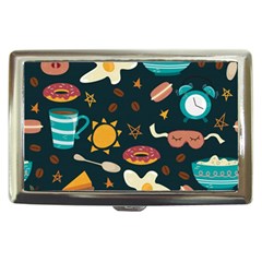 Seamless pattern with breakfast symbols morning coffee Cigarette Money Case