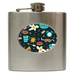 Seamless pattern with breakfast symbols morning coffee Hip Flask (6 oz)