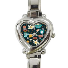 Seamless pattern with breakfast symbols morning coffee Heart Italian Charm Watch