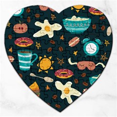 Seamless pattern with breakfast symbols morning coffee Jigsaw Puzzle (Heart)