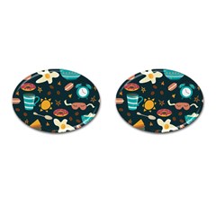 Seamless pattern with breakfast symbols morning coffee Cufflinks (Oval)