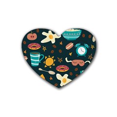 Seamless pattern with breakfast symbols morning coffee Rubber Coaster (Heart) 