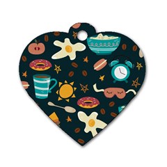 Seamless pattern with breakfast symbols morning coffee Dog Tag Heart (One Side)