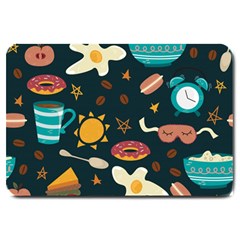 Seamless pattern with breakfast symbols morning coffee Large Doormat 